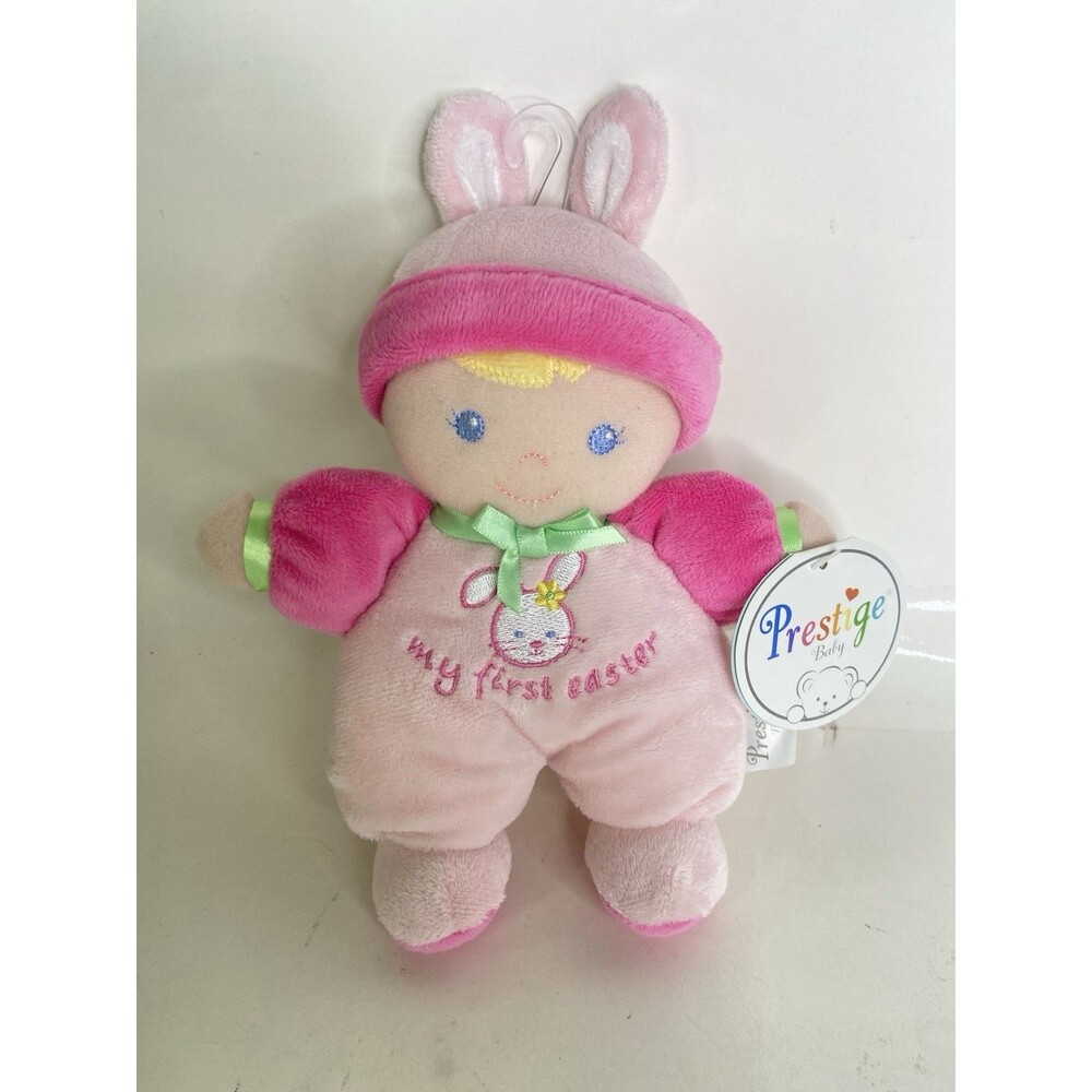 Prestige Baby Doll Lovey My First Easter Bunny Ears Pink Blonde Toy Rattle Plush